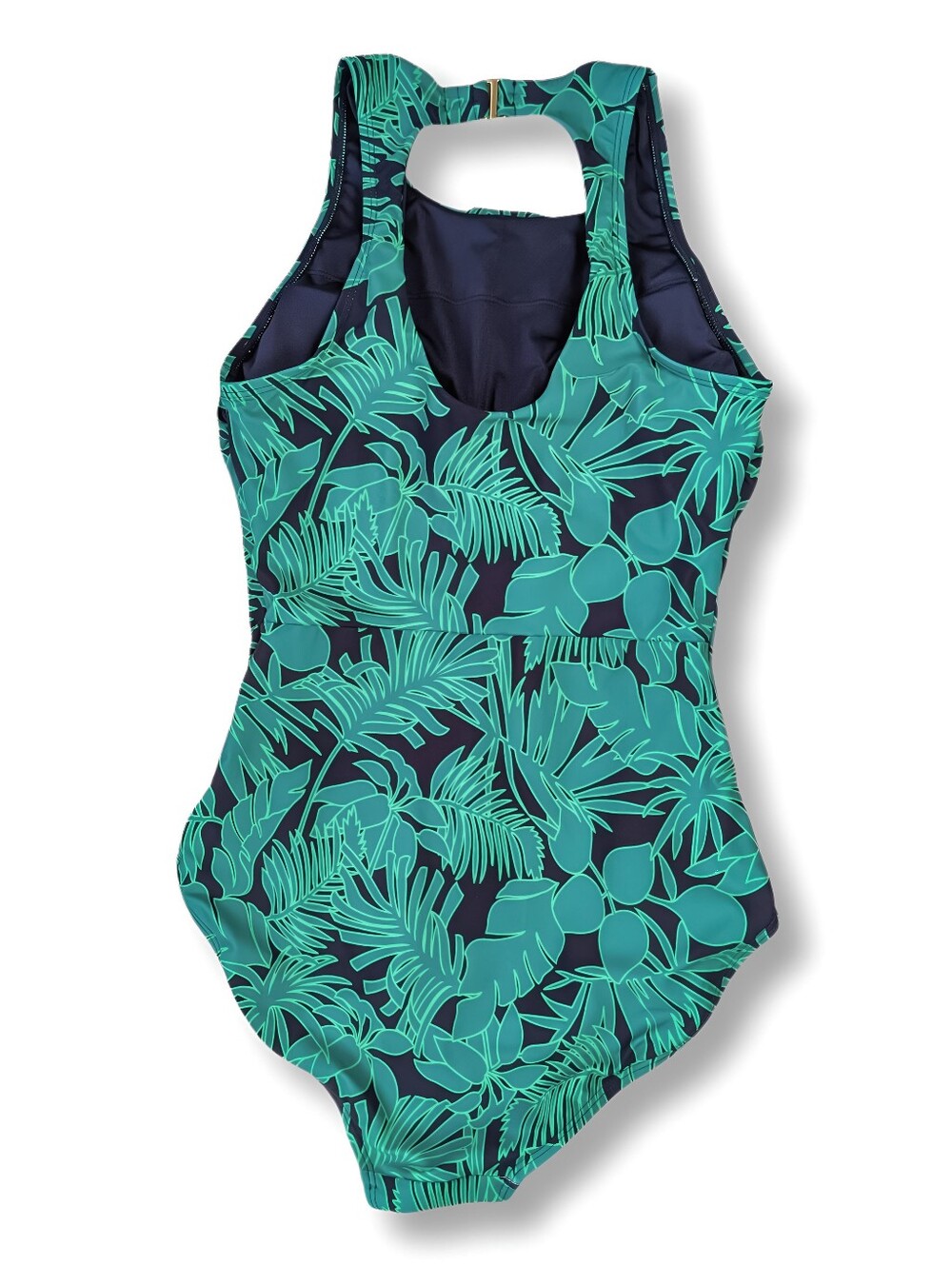 NWOT Lands' End Womens One-Piece Swimsuit Tropical Green Navy Pattern Size M - Picture 4 of 7